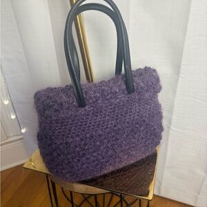 Adriana Caras Purple Tote with Plush Knit Texture 100% Rayon